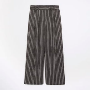 Grey Striped Wide Leg Trousers