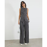 Grey Striped Wide Leg Trousers