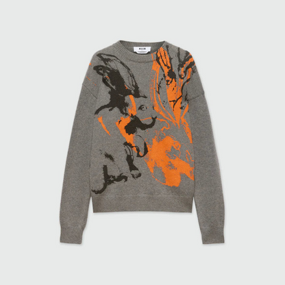 Grey sweater with "Sketched Bunnies" print