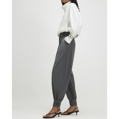 Grey Tailored Barrel Leg Trousers