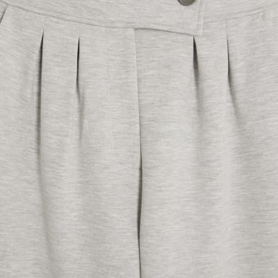 Grey Tailored Jersey Wide Leg Trousers