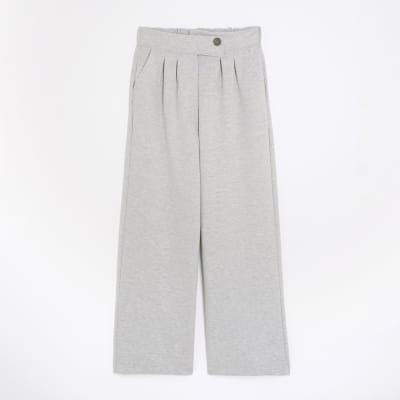 Grey Tailored Jersey Wide Leg Trousers