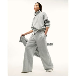 Grey Tailored Jersey Wide Leg Trousers