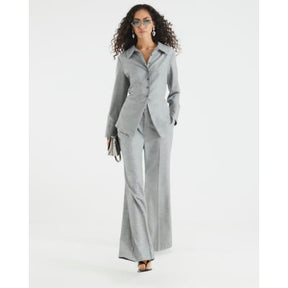 Grey Tailored Wide Leg Trousers