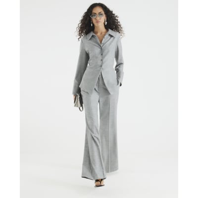 Grey Tailored Wide Leg Trousers