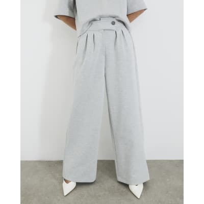 Grey Tailored Wide Leg Trousers