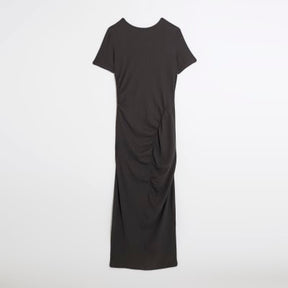 Grey Textured Drape Midi Dress