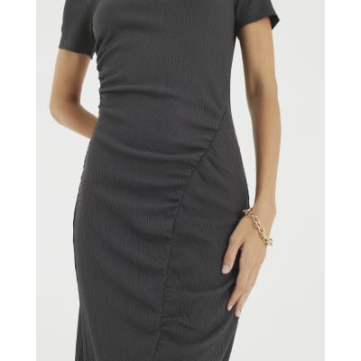 Grey Textured Drape Midi Dress