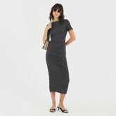 Grey Textured Drape Midi Dress