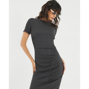 Grey Textured Drape Midi Dress