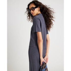 Grey Textured Short Sleeve Polo Top