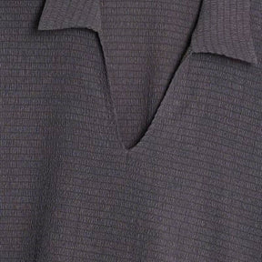 Grey Textured Short Sleeve Polo Top