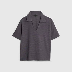 Grey Textured Short Sleeve Polo Top