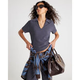 Grey Textured Short Sleeve Polo Top