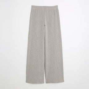 Grey Textured Wide Leg Trousers