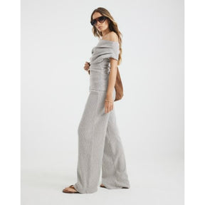 Grey Textured Wide Leg Trousers