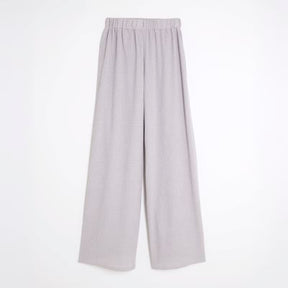 Grey Textured Wide Leg Trousers