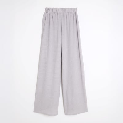 Grey Textured Wide Leg Trousers