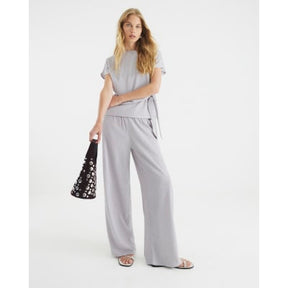 Grey Textured Wide Leg Trousers