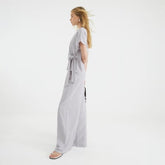 Grey Textured Wide Leg Trousers