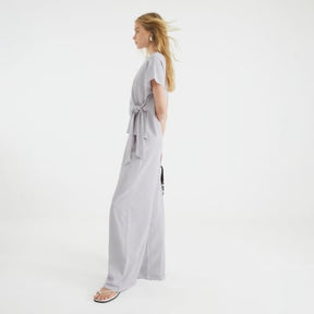 Grey Textured Wide Leg Trousers
