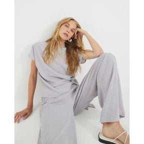 Grey Textured Wide Leg Trousers