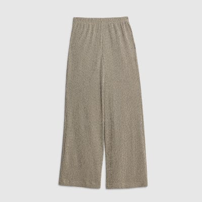 Grey Textured Wide Leg Trousers