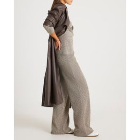 Grey Textured Wide Leg Trousers