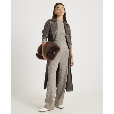 Grey Textured Wide Leg Trousers