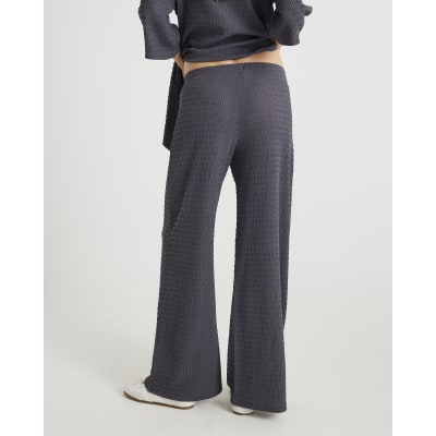 Grey Textured Wide Leg Trousers