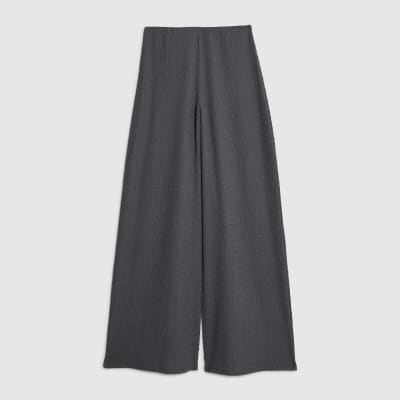 Grey Textured Wide Leg Trousers