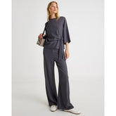 Grey Textured Wide Leg Trousers