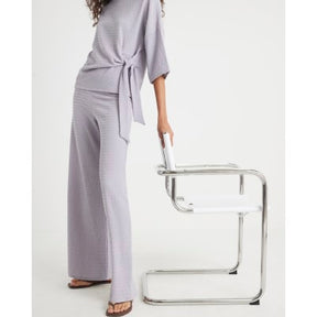 Grey Textured Wide Leg Trousers