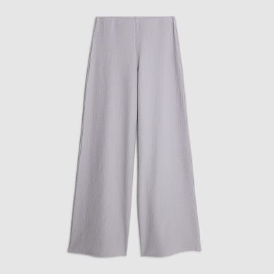 Grey Textured Wide Leg Trousers
