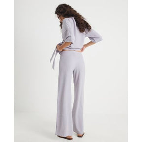 Grey Textured Wide Leg Trousers