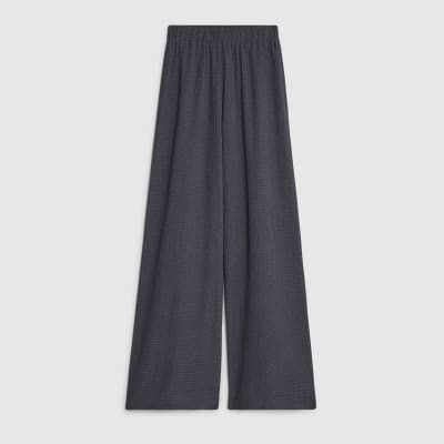 Grey Textured Wide Leg Trousers