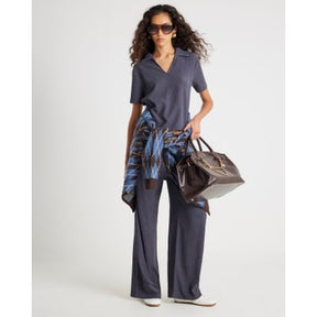 Grey Textured Wide Leg Trousers