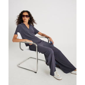 Grey Textured Wide Leg Trousers