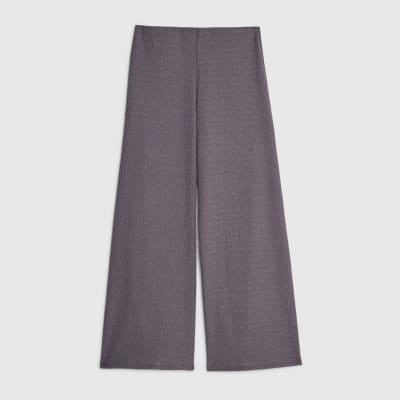 Grey Textured Wide Leg Trousers