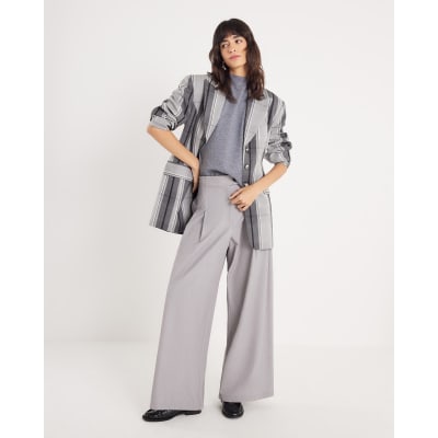 Grey Turn Back Cuff Knitted Top