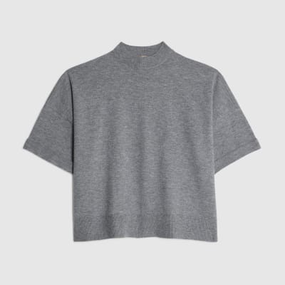 Grey Turn Back Cuff Knitted Top