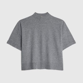 Grey Turn Back Cuff Knitted Top