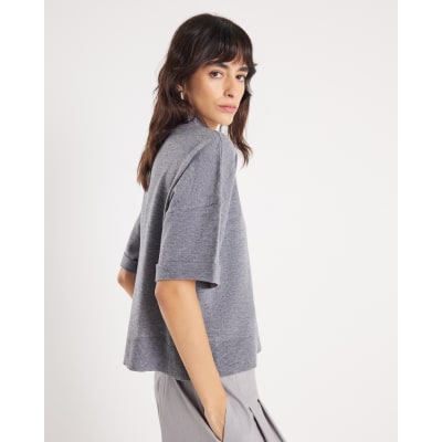 Grey Turn Back Cuff Knitted Top