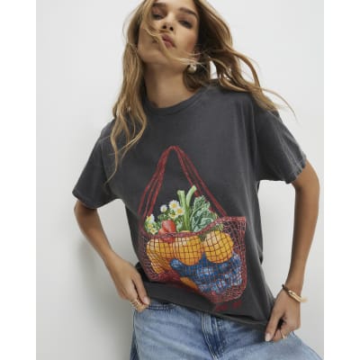 Grey Washed Fruit Basket T-Shirt
