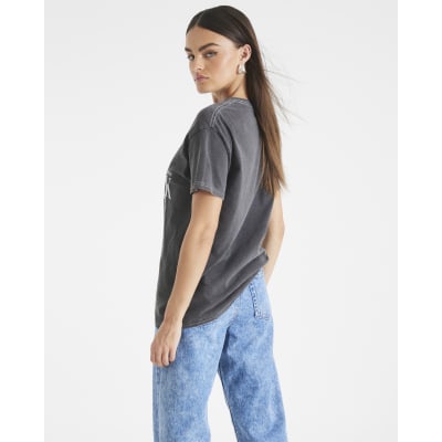 Grey Washed New York Snake Print T-shirt