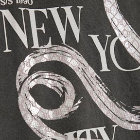Grey Washed New York Snake Print T-shirt