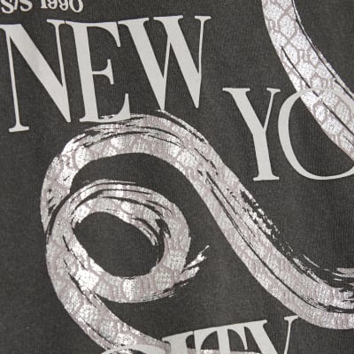 Grey Washed New York Snake Print T-shirt