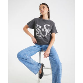 Grey Washed New York Snake Print T-shirt