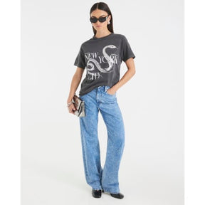 Grey Washed New York Snake Print T-shirt
