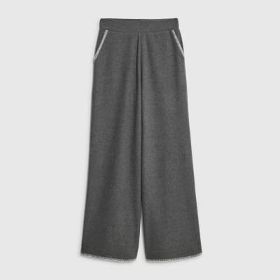 Grey Whipstitch Wide Leg Joggers